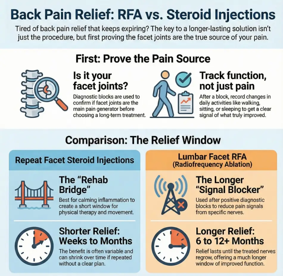 Lumbar Facet RFA vs Steroid Injections