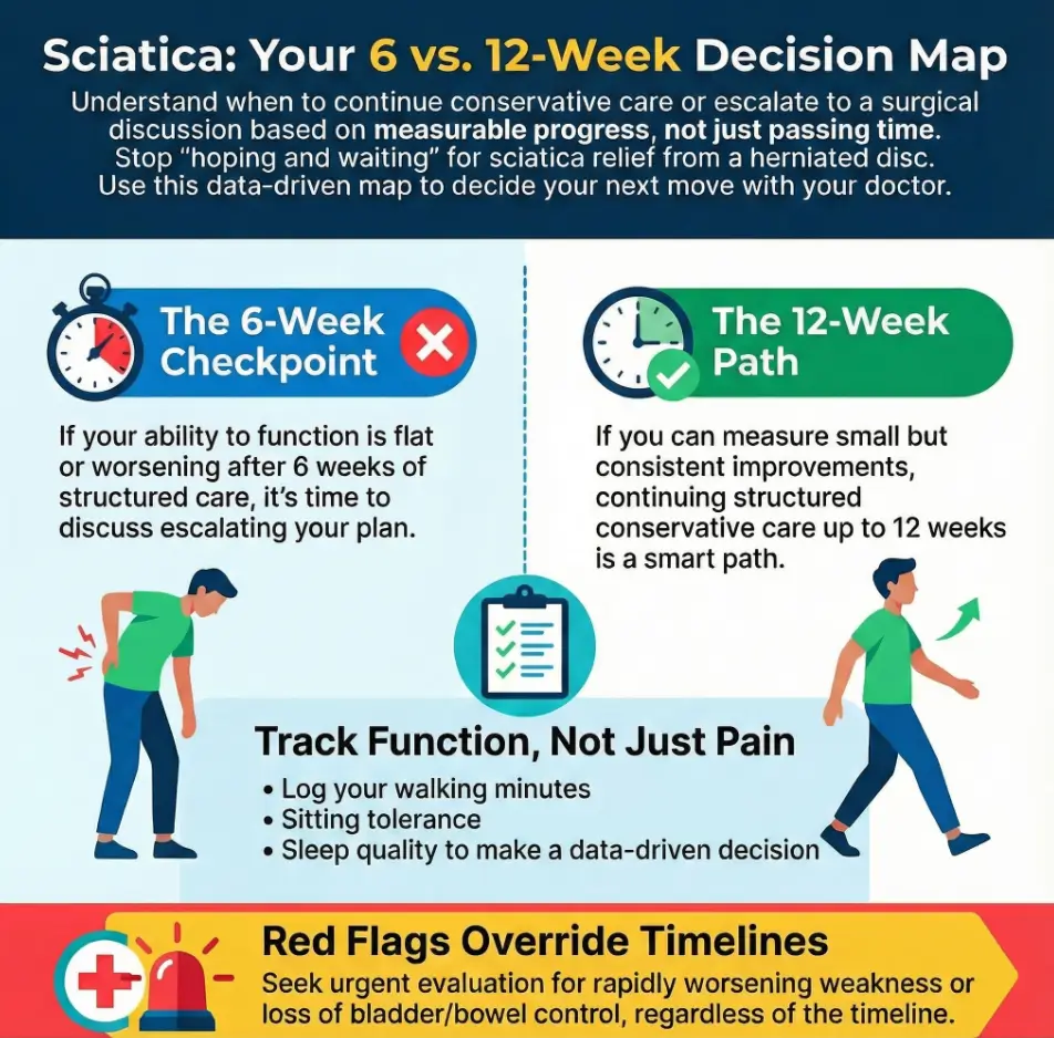 herniated disc sciatica wait time.