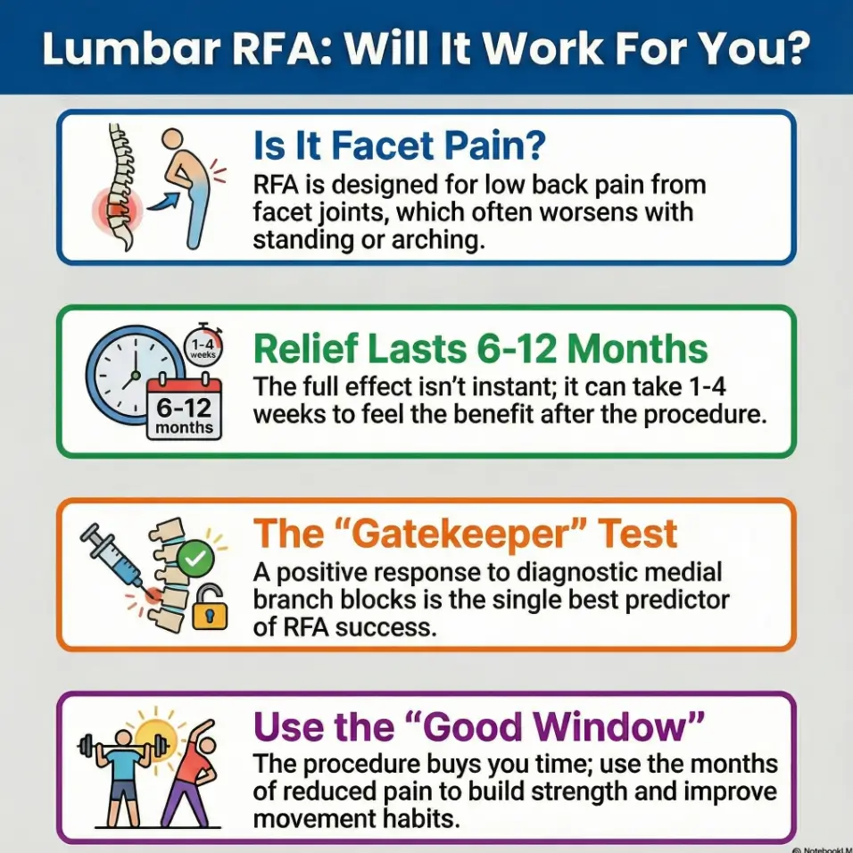 lumbar medial branch RFA duration