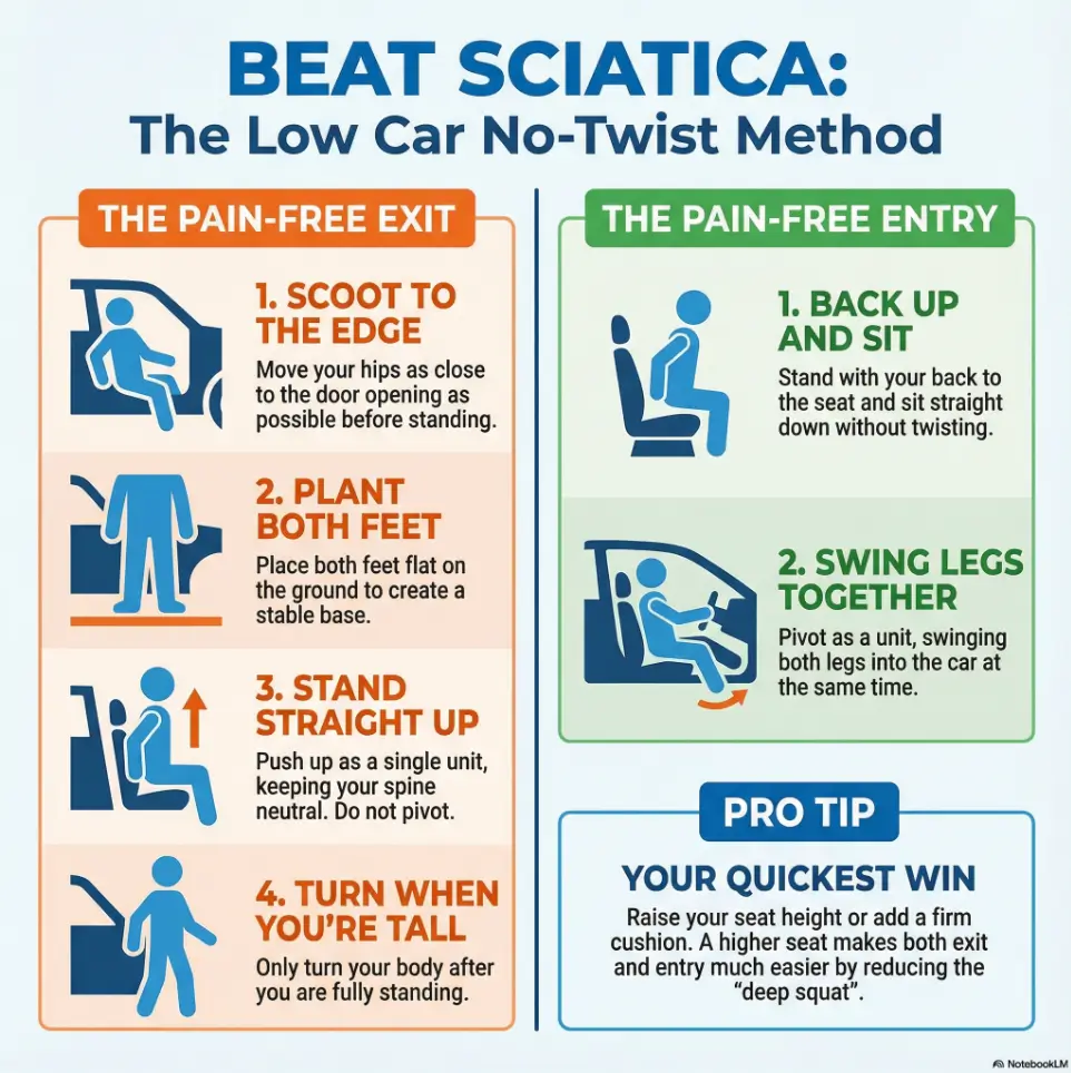 Get in and out of a low car with sciatica