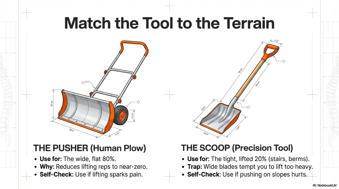 Snow pusher vs scoop shovel