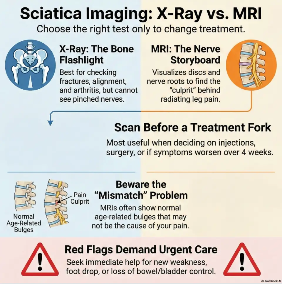 MRI vs X-Ray for Sciatica: Which Test Actually Explains Leg Pain? 3 sciatica MRI vs X-ray
