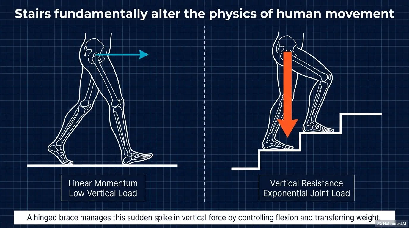 hinged knee brace for stairs