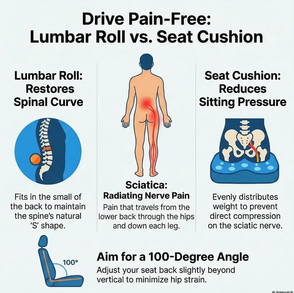 seat cushion vs lumbar roll for sciatica