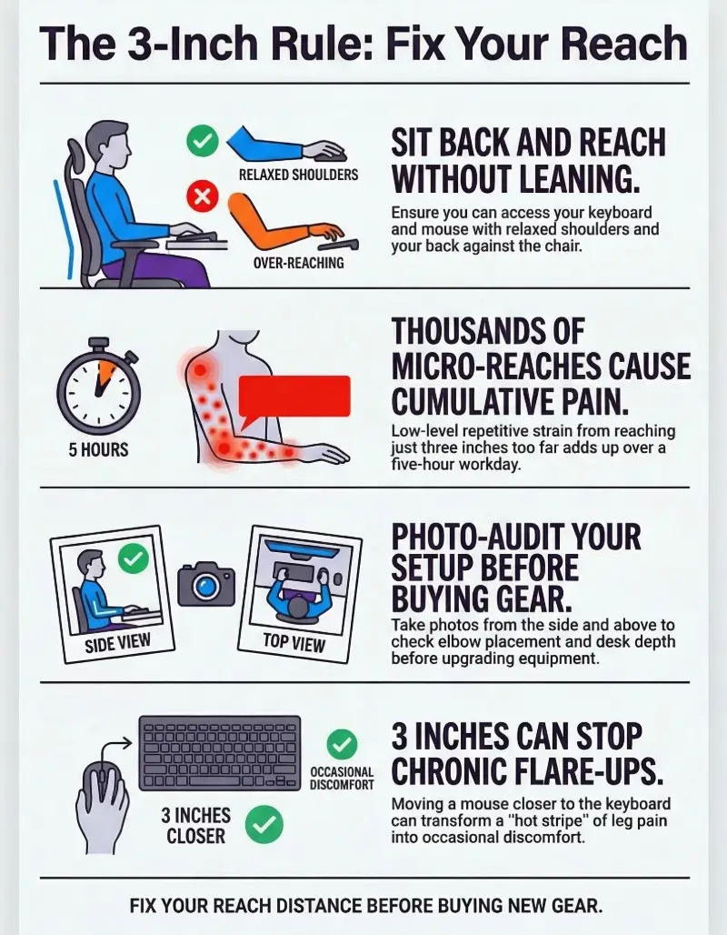 desk job sciatica keyboard mouse placement